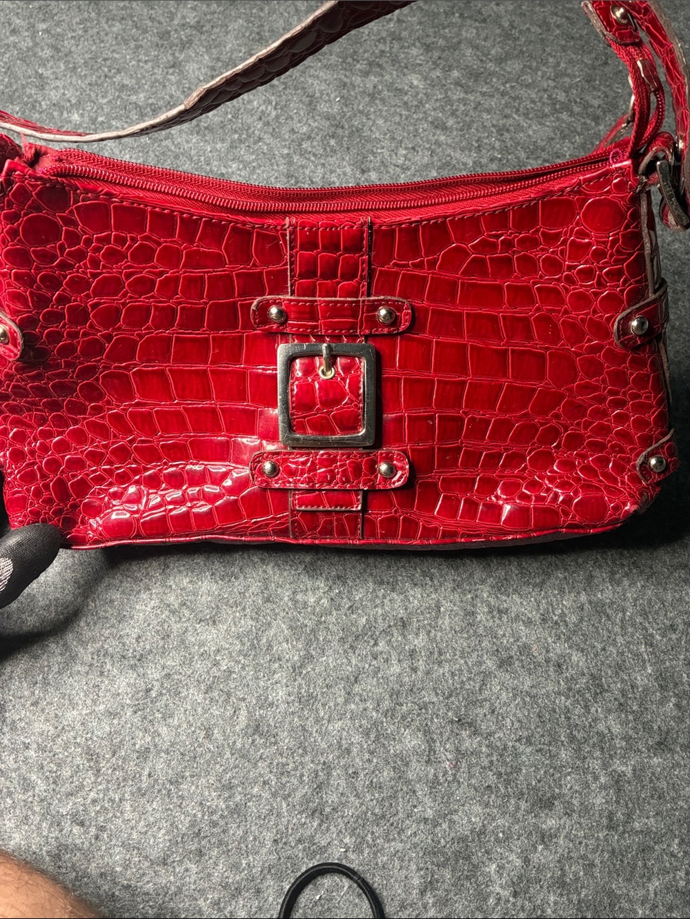 New York & Company Red Croc-Embossed Shoulder Bag with Buckle Accent